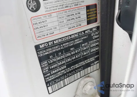 2007 Mercedes-Benz R 350 4Matic z USA, uszkodzony, nr VIN 4JGCB65E67A053042